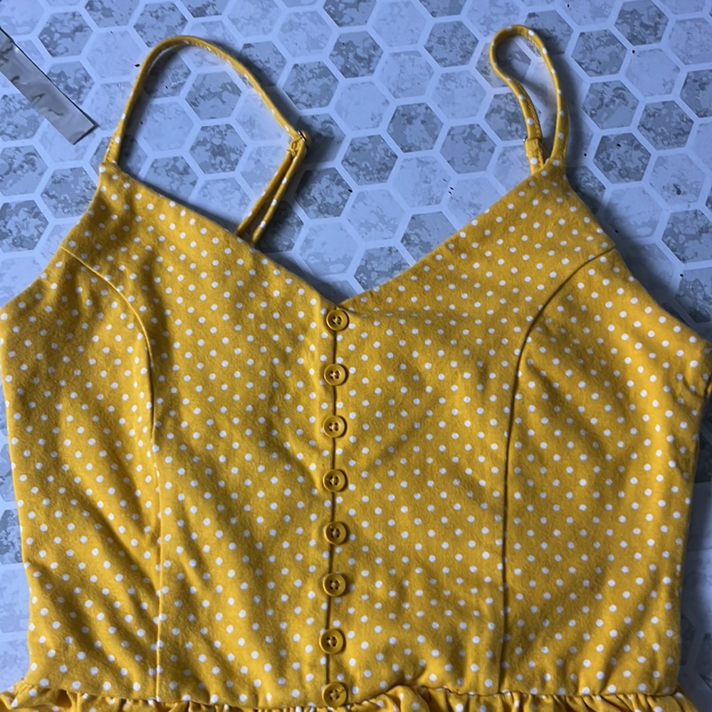 Forever 21 Small Yellow White Cropped Polka Dot Ruffle Tank Top - Picture 4 of 5
